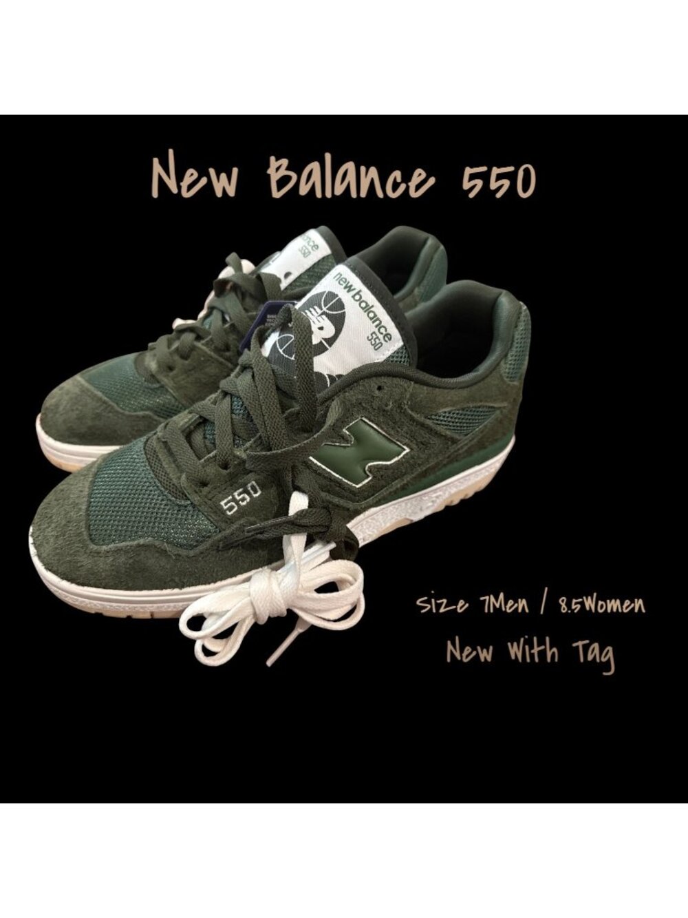 New Balance 550 Green Sneakers for Unisex Men’s 7 Women’s 8.5. New with Tag